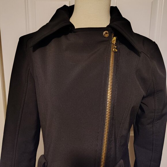 Guess Black Asymmetrical Zip Black MOTO Fitted Jacket Pea Coat Size Small - Picture 2 of 15